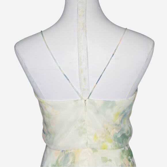 Jenny Yoo Collection Inesse V-neck Chiffon Gown Vintage Floral Ivory Sage Multi - Picture 7 of 10